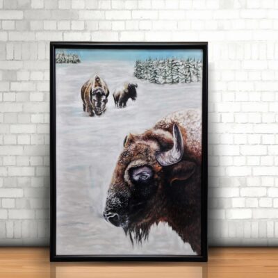 Originalt Pastelmaleri Bison 50 x 70 cm