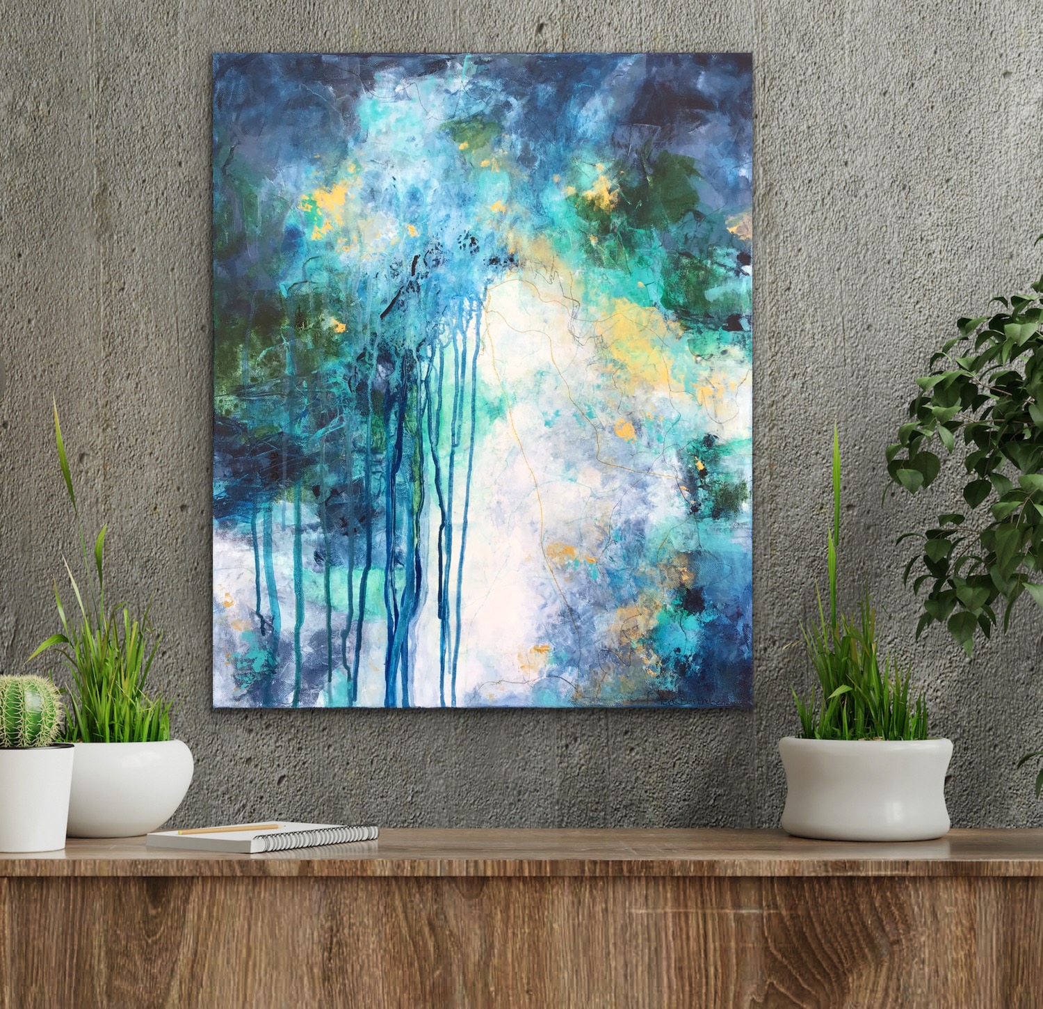 Abstrakt maleri "Sirlige strenge" 50x60