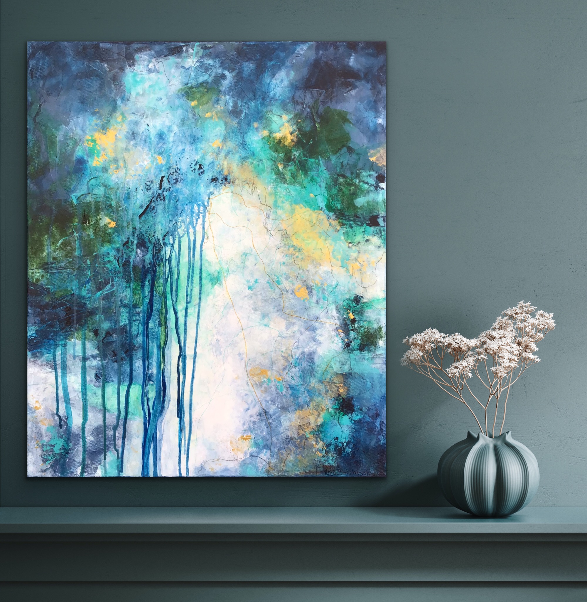 Abstrakt maleri "Sirlige strenge" 50x60