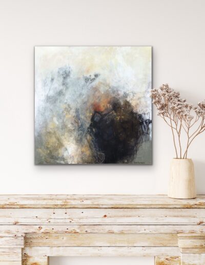 Abstrakt maleri "Tankespind" 55x55