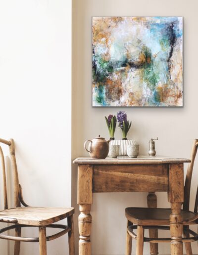 Abstrakt maleri "Derude i tankerne" 52,5x52,5