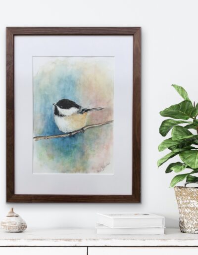 Akvarel maleri af en Sortmejse