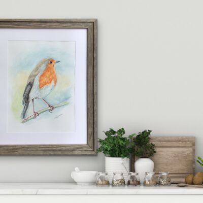 Akvarel maleri af en Rødhals