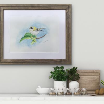 Akvarel maleri af en Fuglekonge