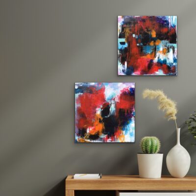 Abstrakt maleri "Fyrig" 40x40