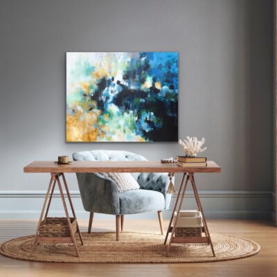 Stort fængende abstrakt maleri, perfekt til kontoret eller spisestuen.