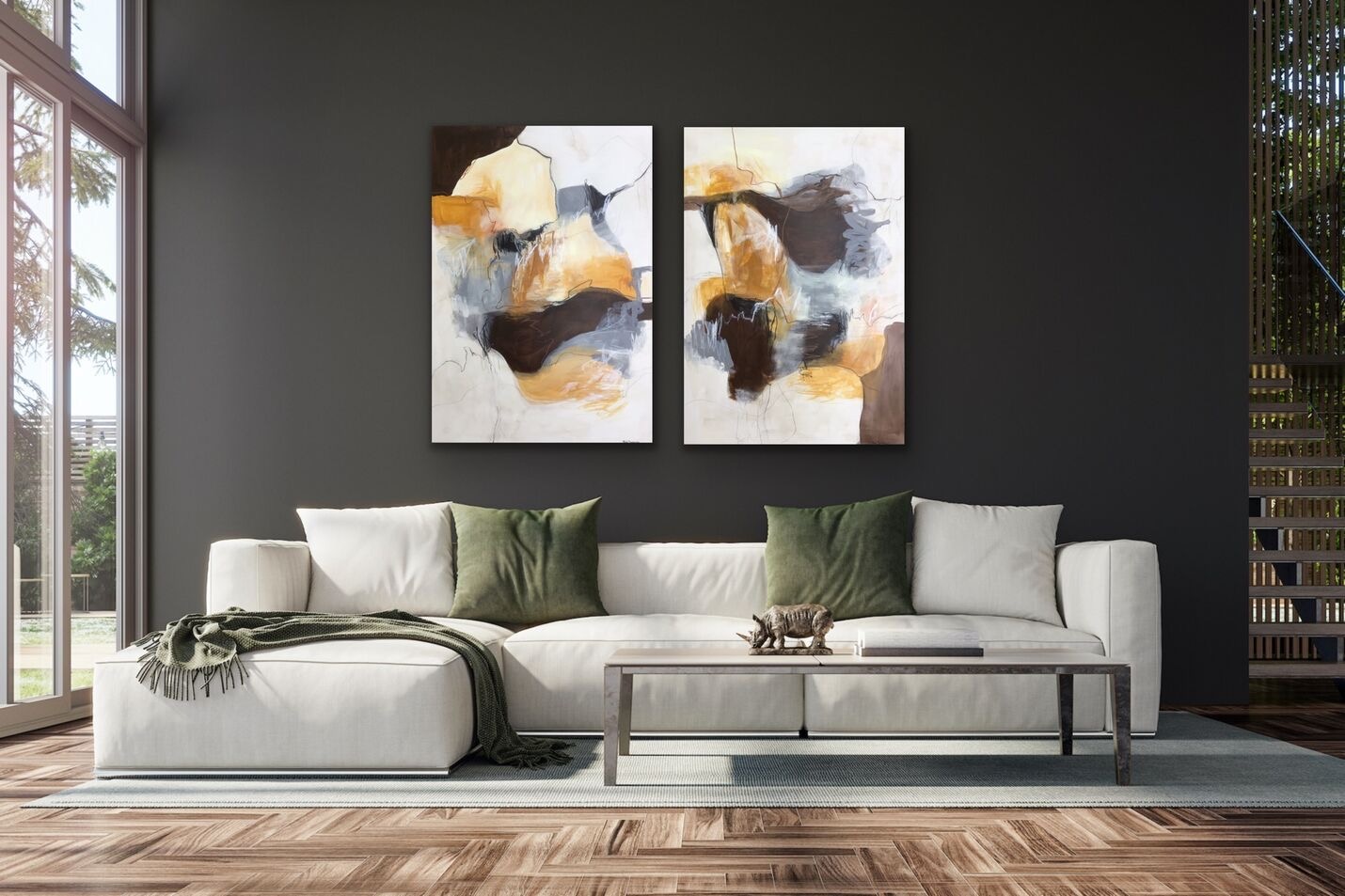 Gylden Reflektion 2 stk á 70x100 - Billede 2