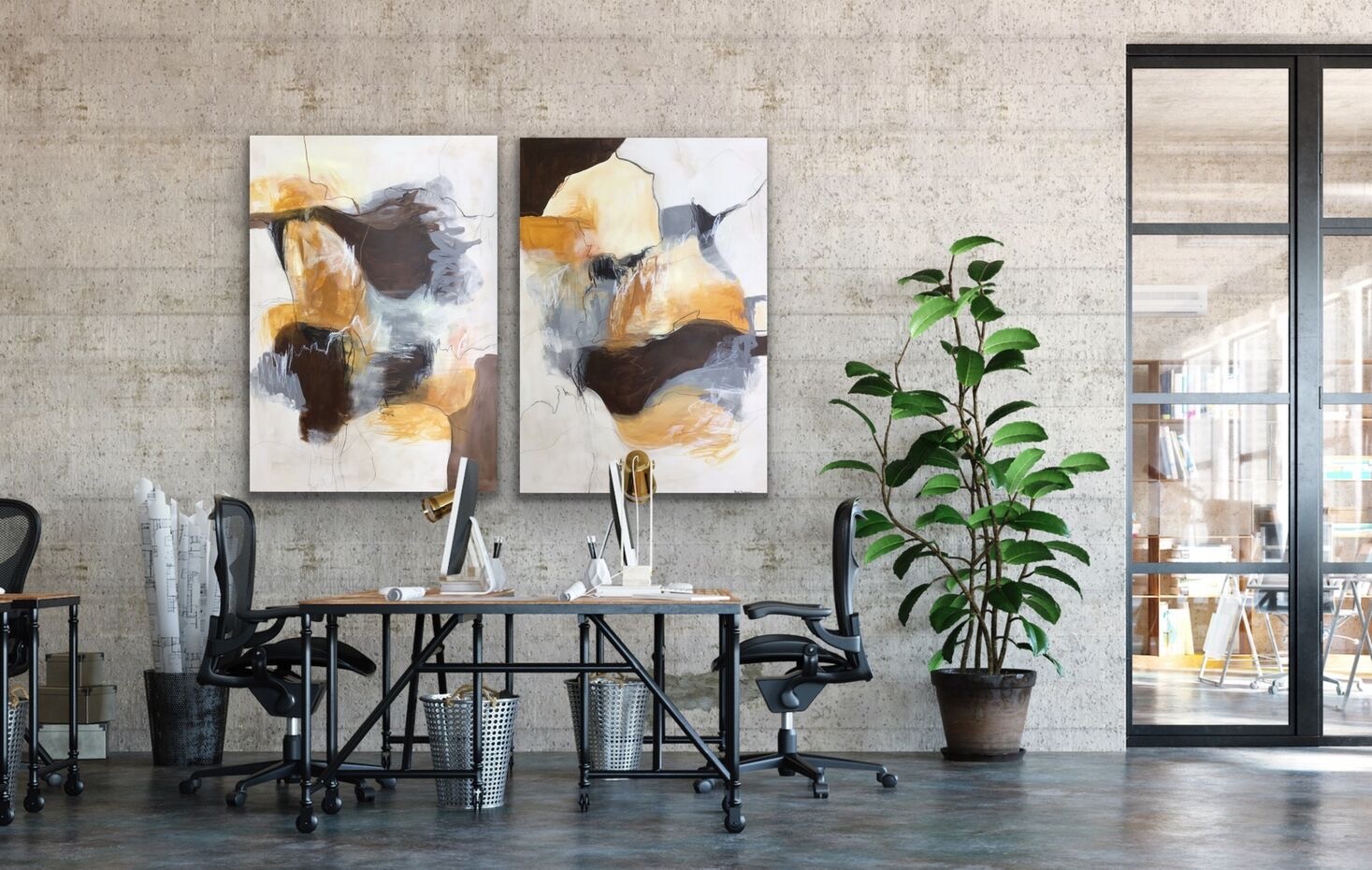 Gylden Reflektion 2 stk á 70x100 - Billede 4