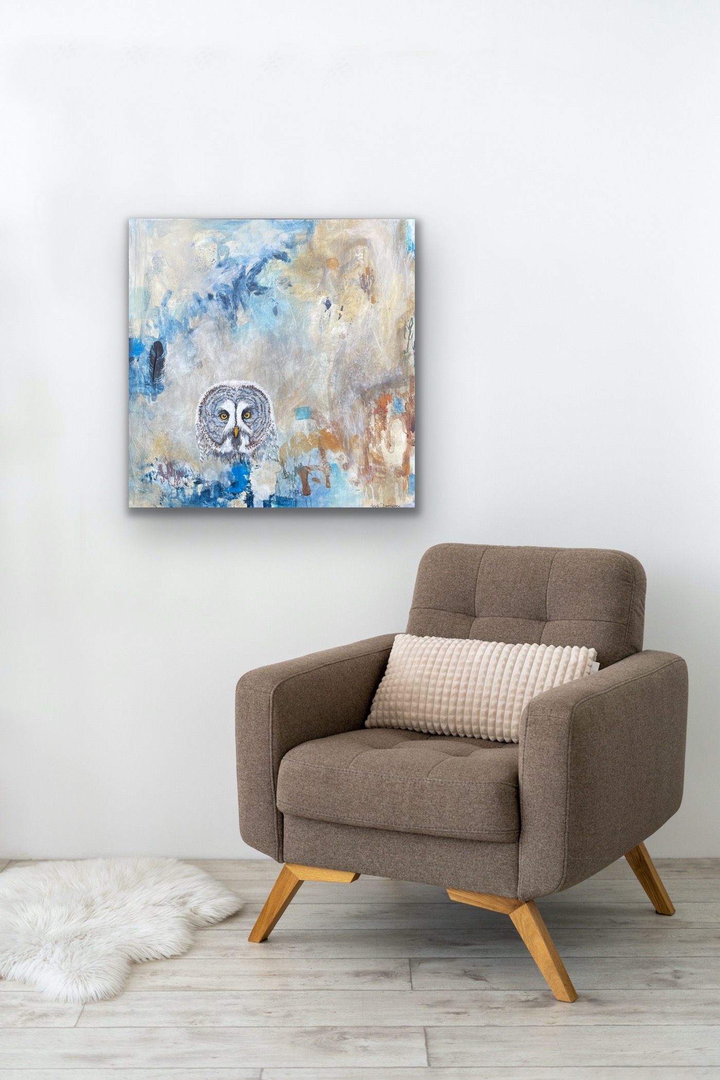 “Livets færden + Lap ugle” 55x55 - Billede 3